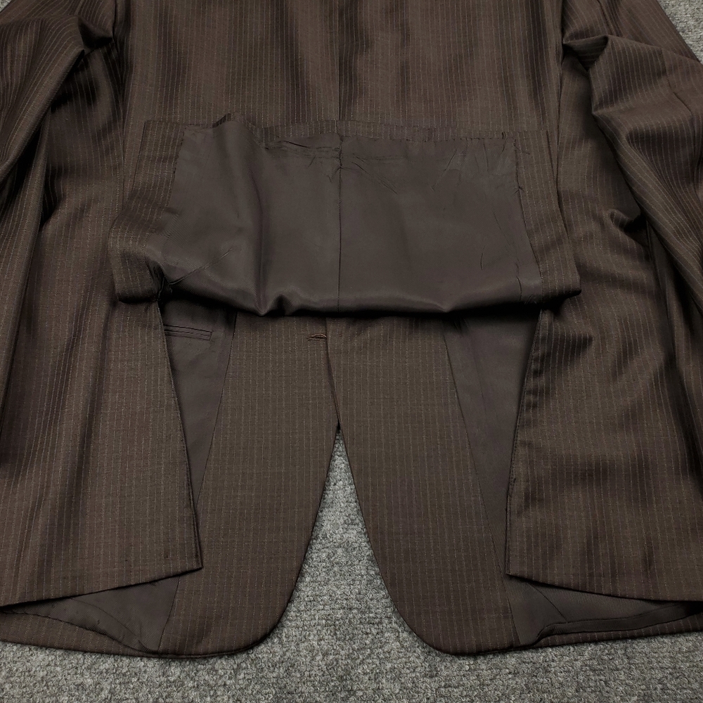 Burberry Blazer 44R Pinstripe Suit Jacket Sport Coat Brown Wool Luxury Formal - Picture 11 of 12